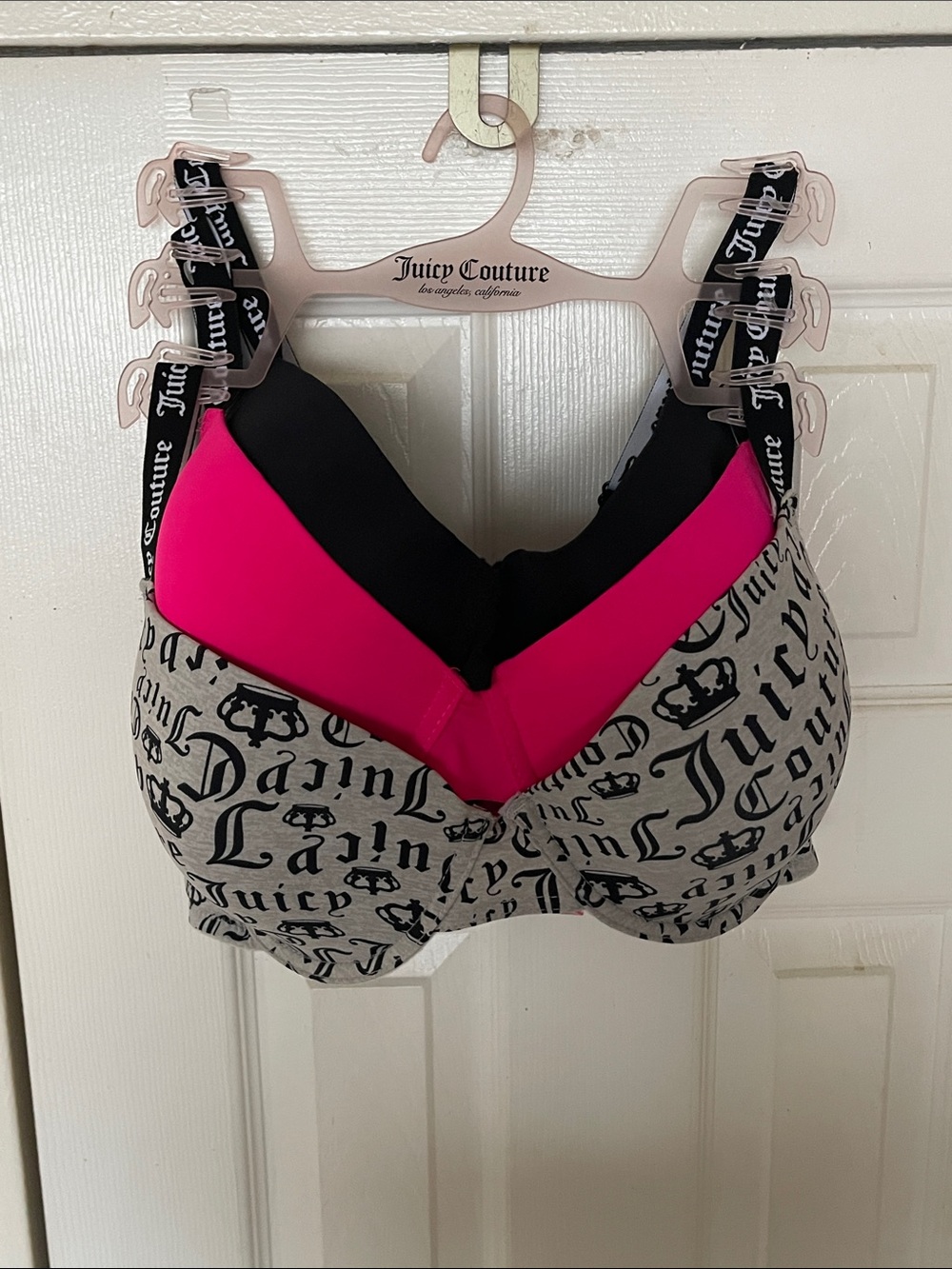 Juicy Couture Black Hot Pink and Cream Script Logo Bra